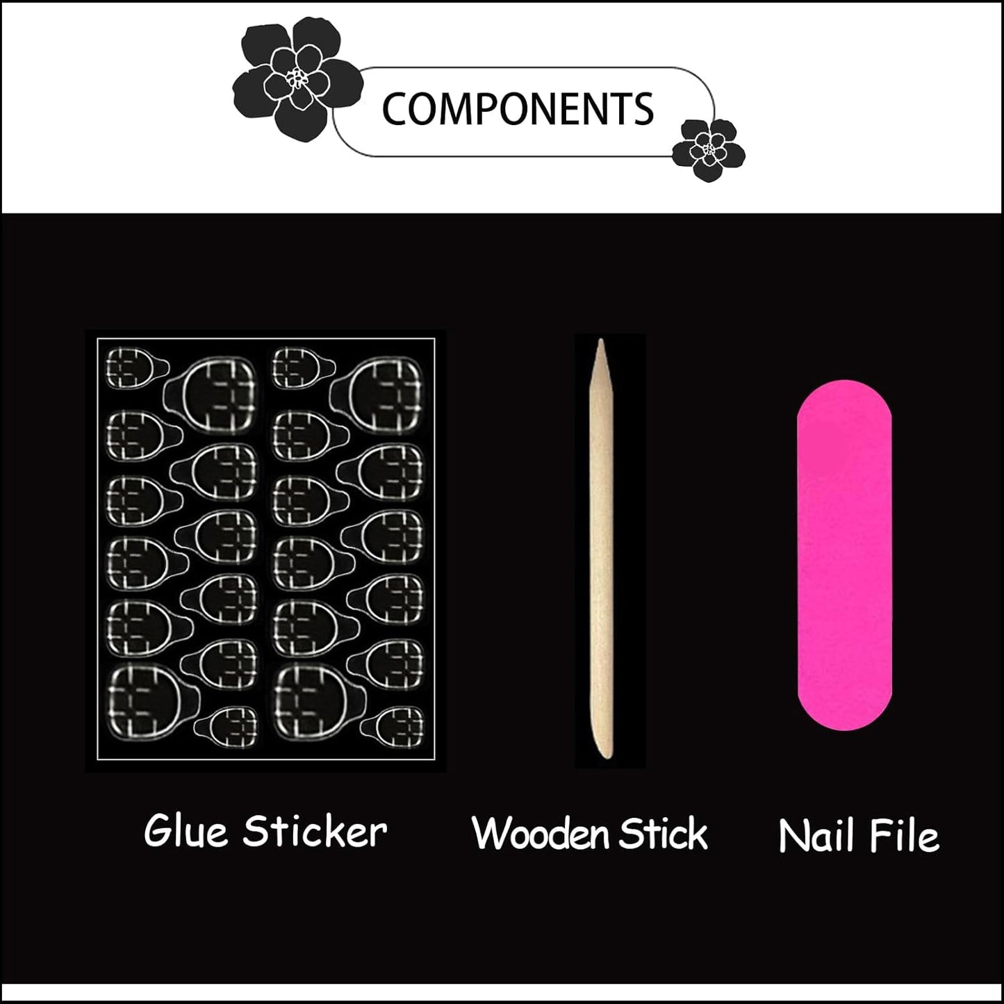 Black Press on Nails Medium Almond Fake Nails Matte False Nails Press Ons with Designs French Tip Acrylic Full Cover Glue on Nails Artificial Stick on Nails for Women Manicure 24 Pcs
